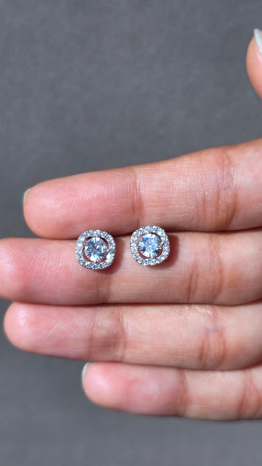 Halo Solitaire Stud Earrings