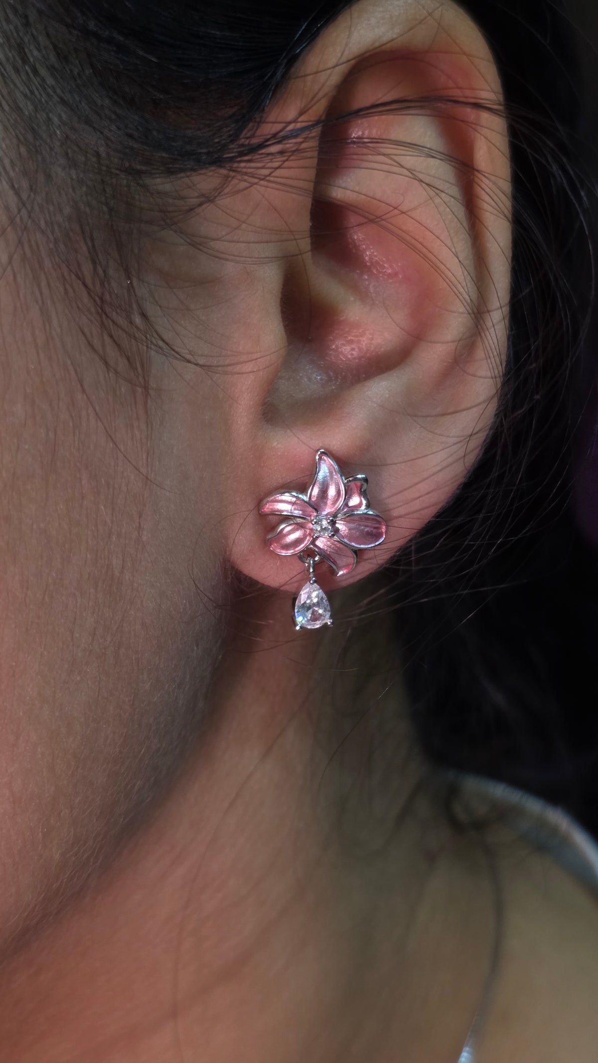 Pink Enamel Lily Pendant Set
