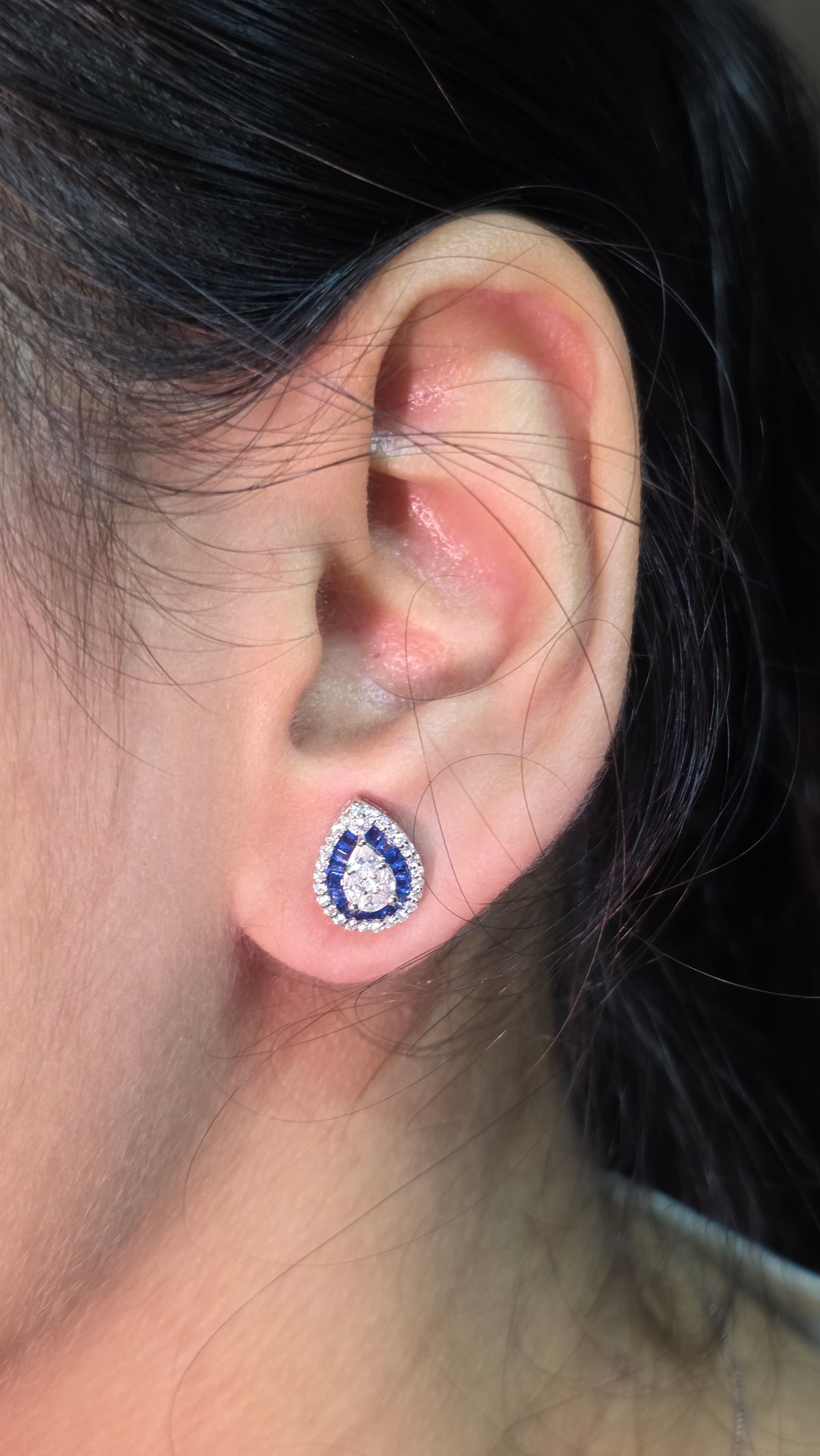 Sapphire Halo Teardrop Pendant Set