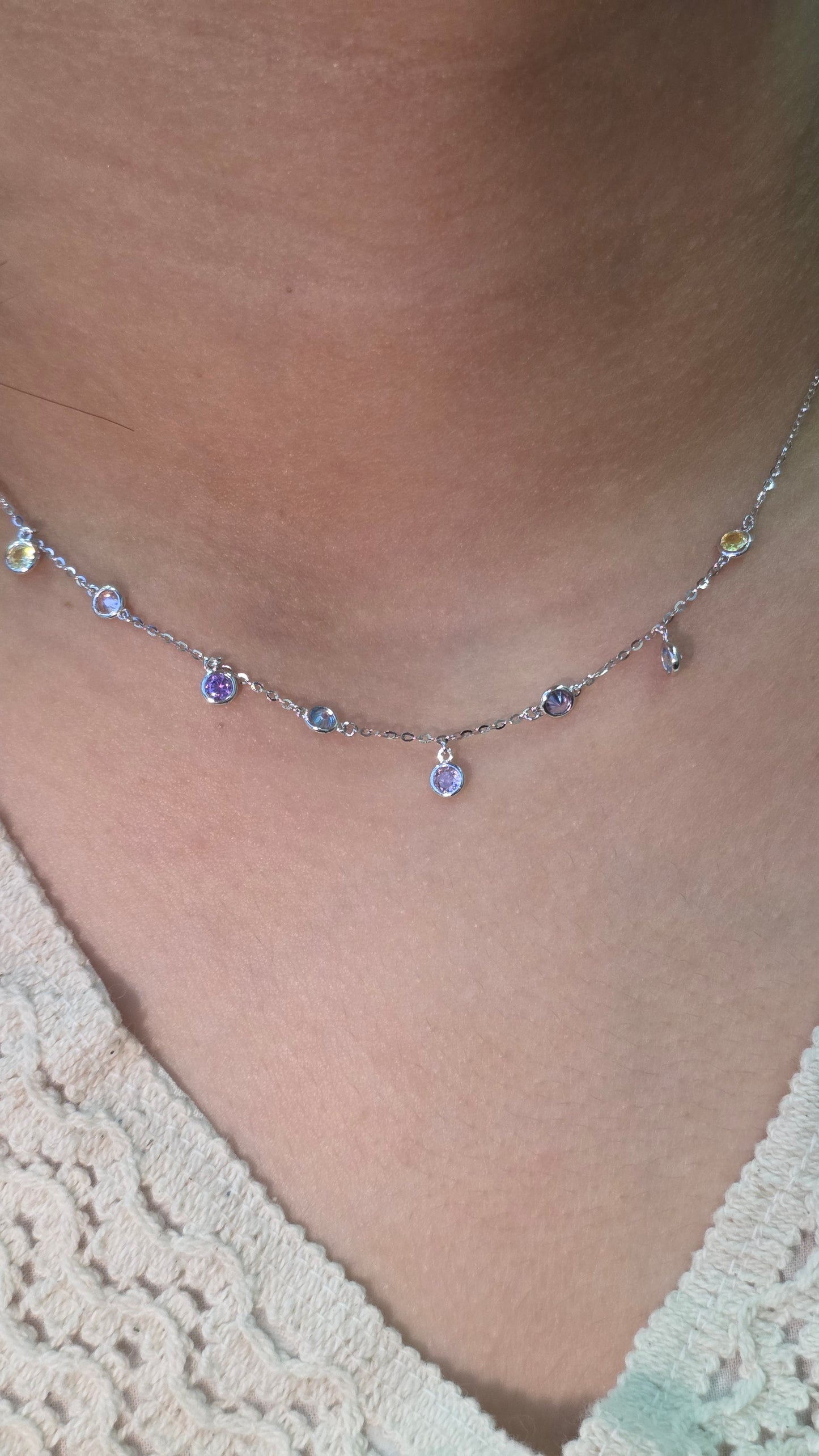 Rainbow Bezel Fringe Necklace