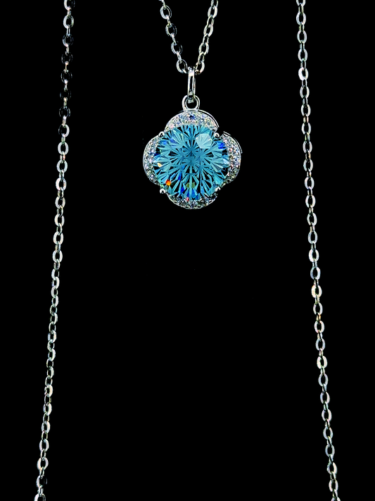 Blue Cubic Zirconia clover pendant chain in BIS Hallmarked 925 sterling silver by The White Kala
