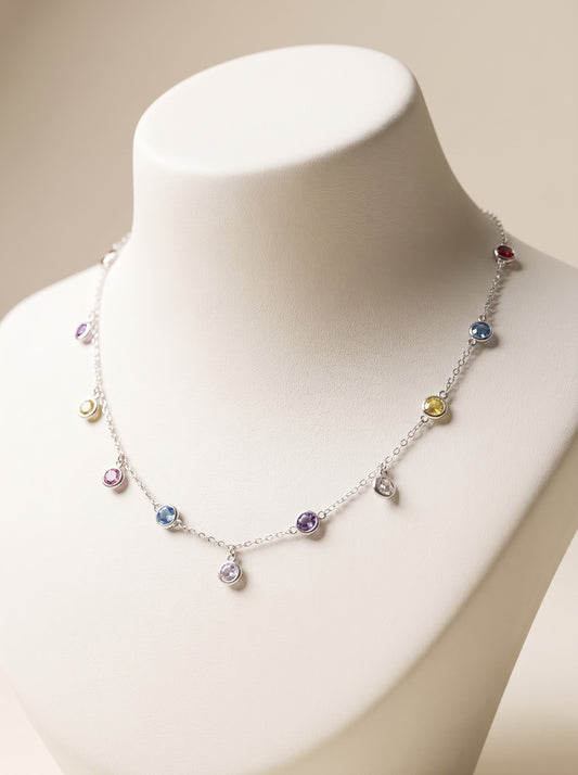 Rainbow Bezel Fringe Necklace