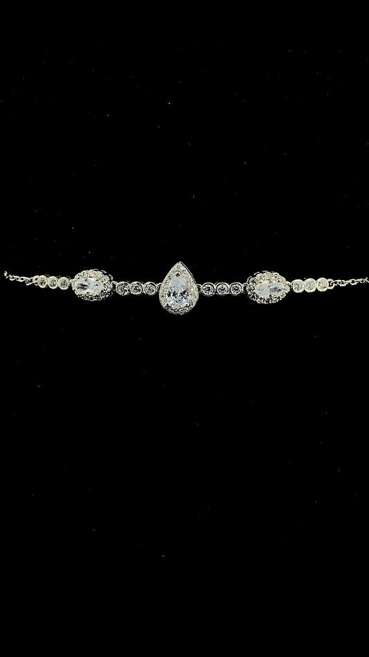The Trio Pear Halo Bracelet | 925 Sterling Silver | The White Kala