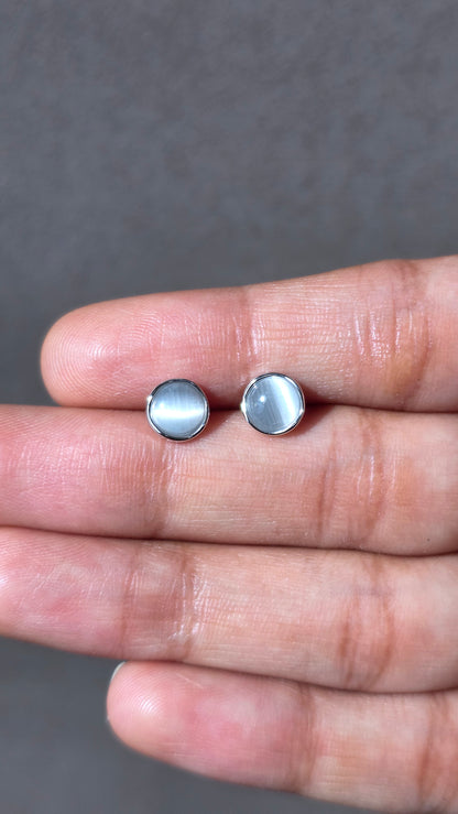 Moonmint Cabochon Stud Earrings | 925 Sterling Silver | The White Kala