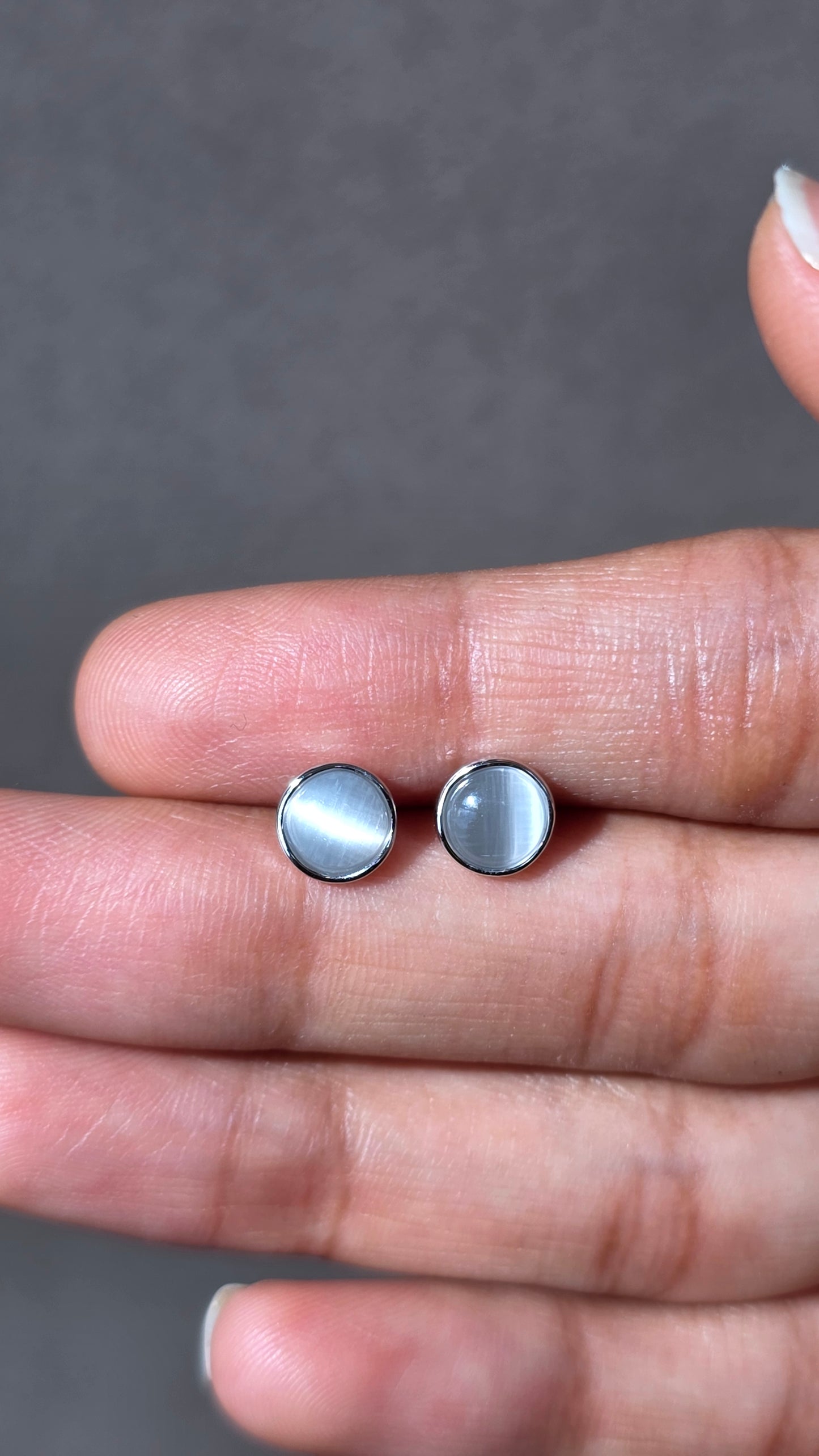 Moonmint Cabochon Stud Earrings | 925 Sterling Silver | The White Kala