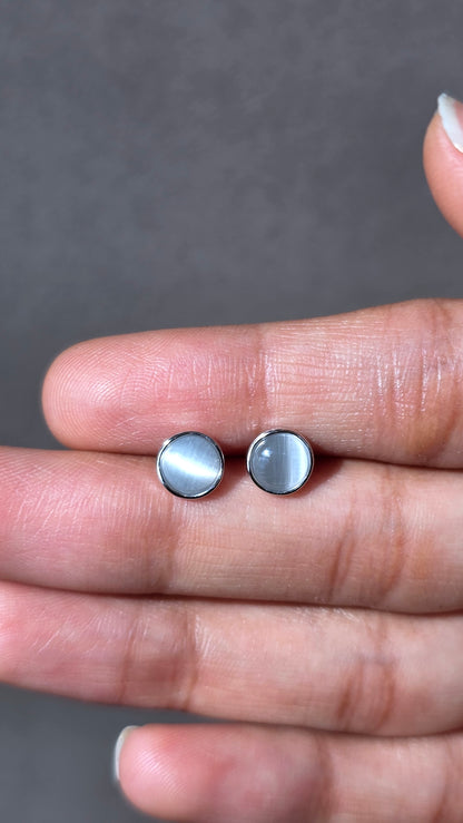 Moonmint Cabochon Stud Earrings | 925 Sterling Silver | The White Kala