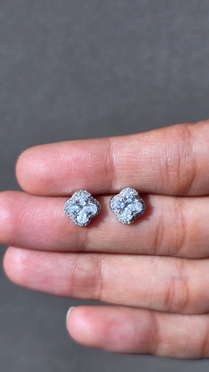 Clover Crystal Halo Stud Earrings
