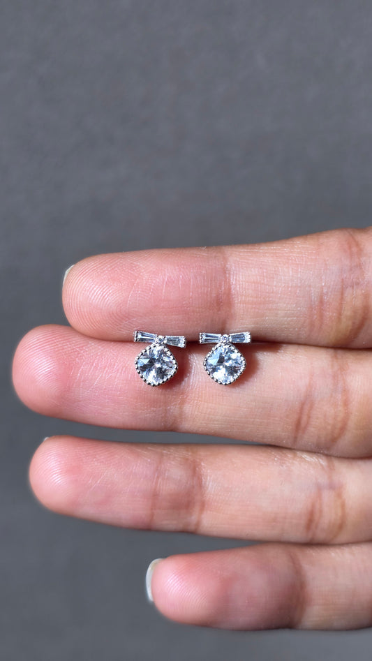 The Bow Drop Stud Earrings | 925 Sterling Silver | The White Kala