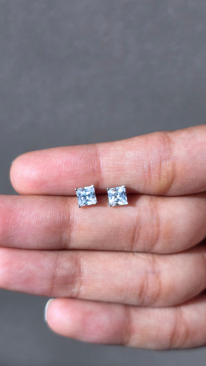 The Princess Stud Square Stud Earrings | 925 Sterling Silver | The White Kala