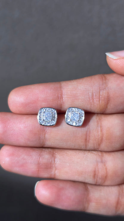 Baguette Halo Stud Earrings | 925 Sterling Silver | The White Kala