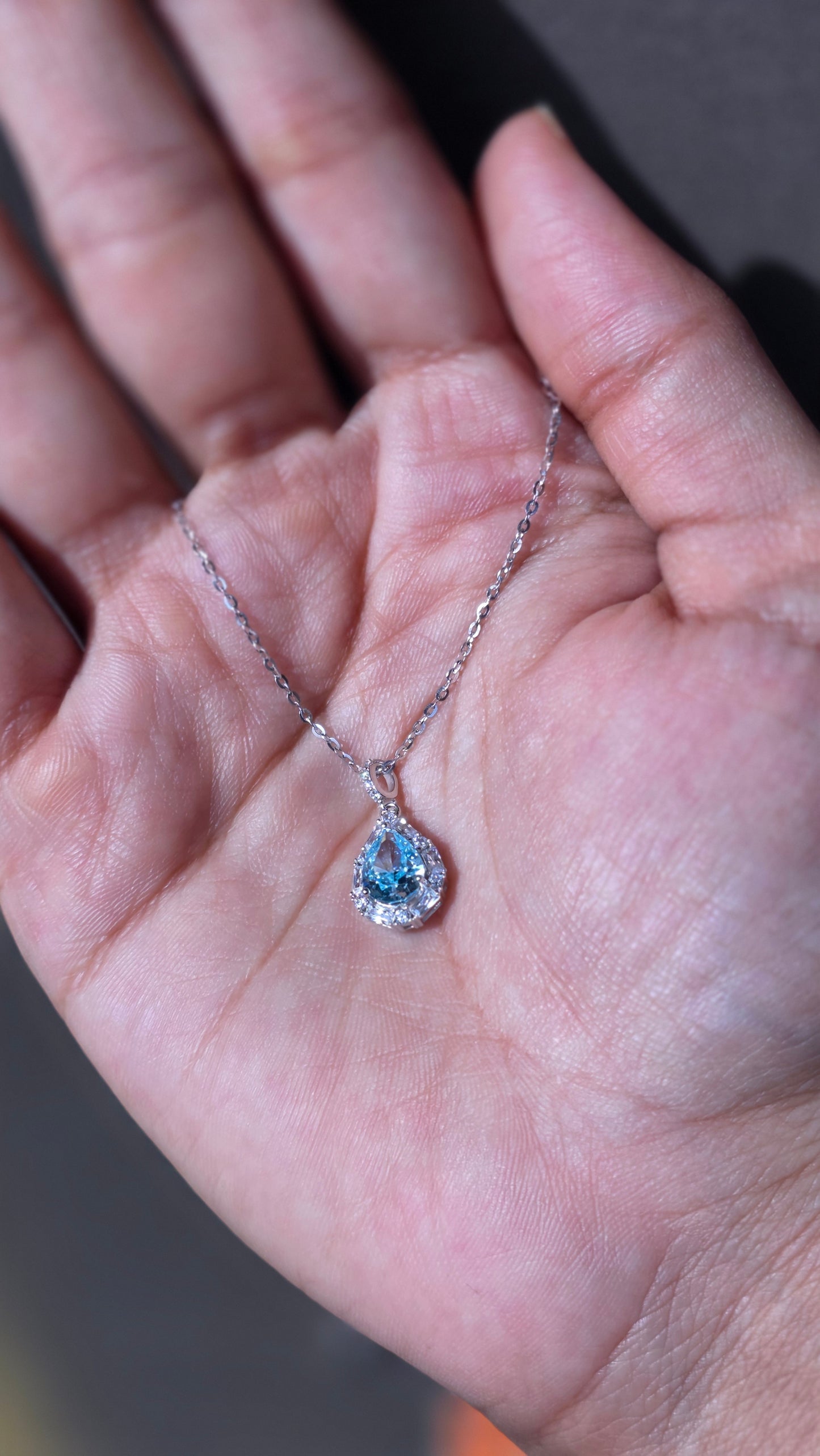 Aqua Teardrop Pendant Chain