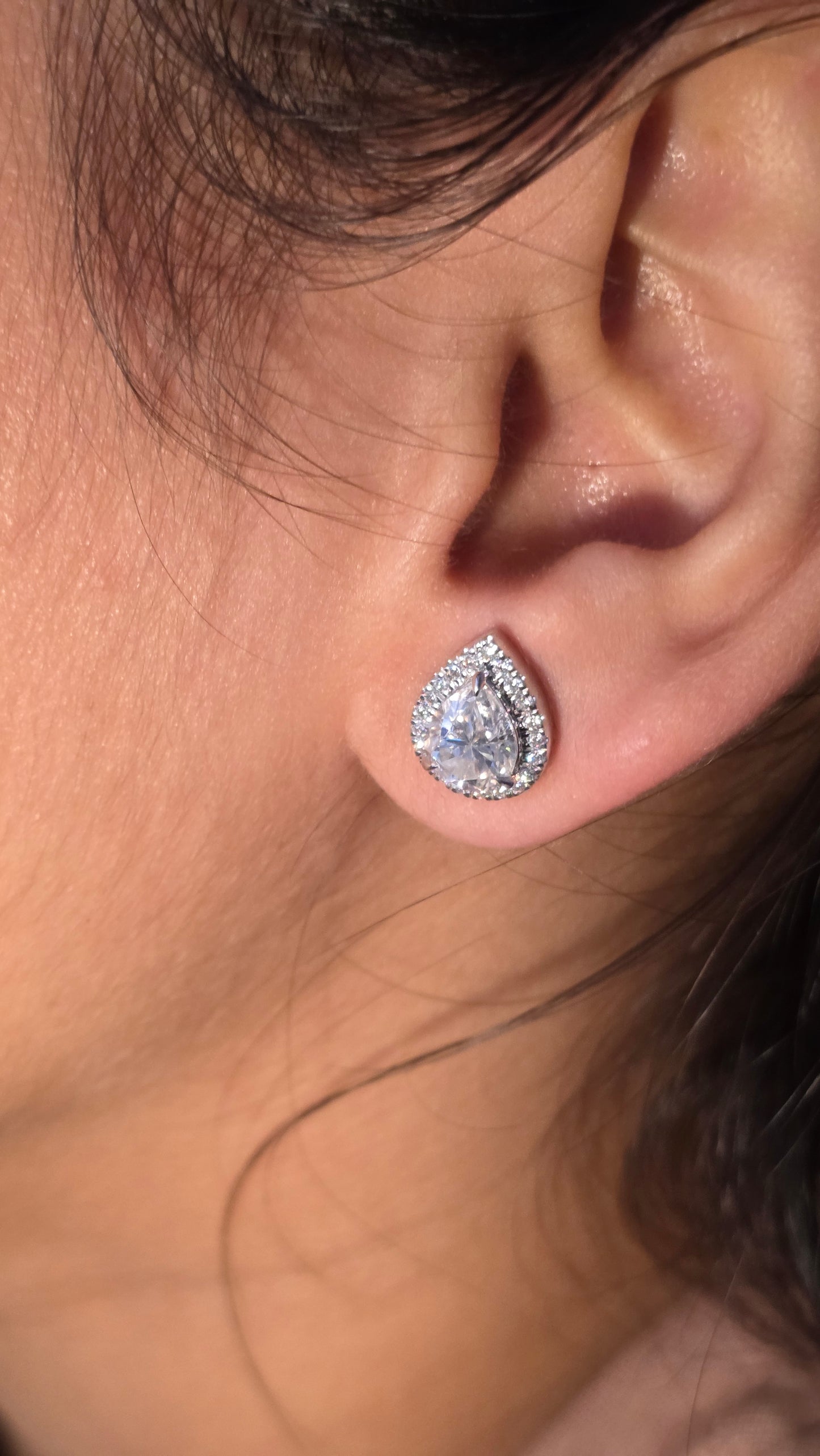 Pear Halo Studs