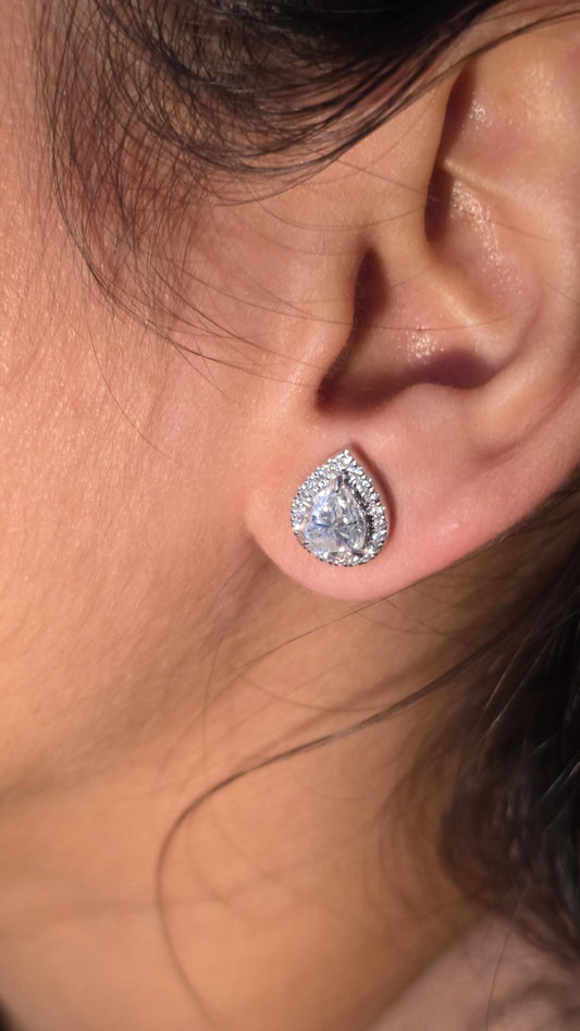Pear Halo Studs