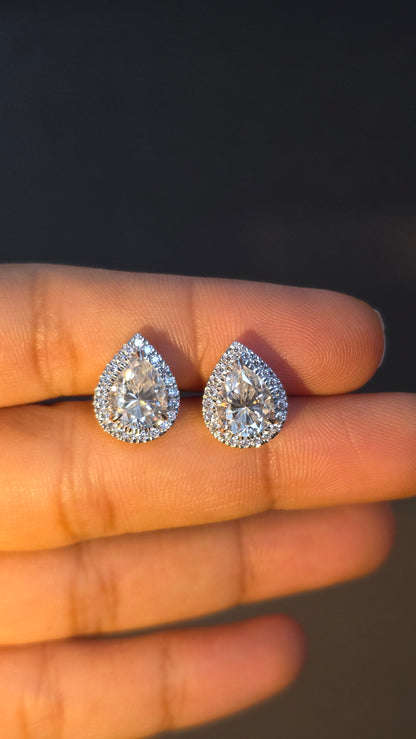 Pear Halo Studs