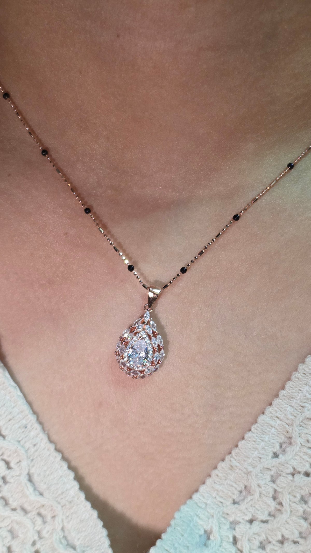 Rose Gold Teardrop Pendant Set