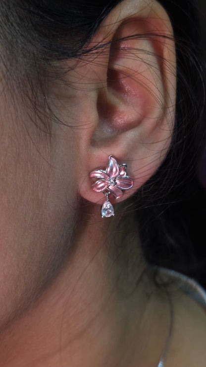 Pink Enamel Lily Pendant Set