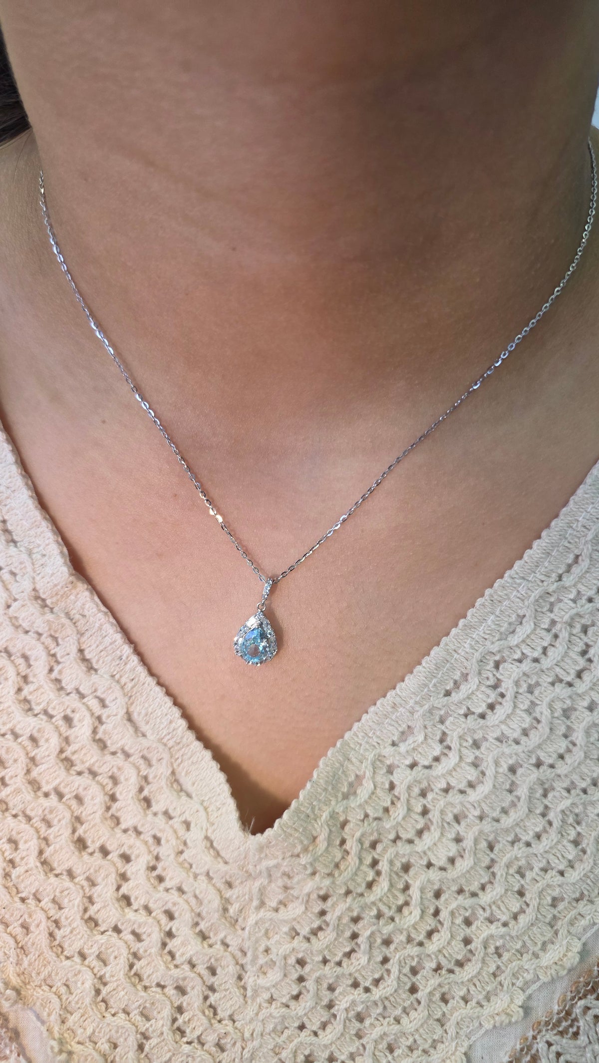 Aqua Teardrop Pendant Chain