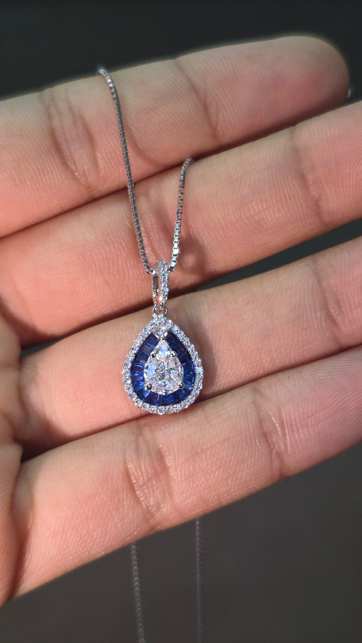 Sapphire Halo Teardrop Pendant Set