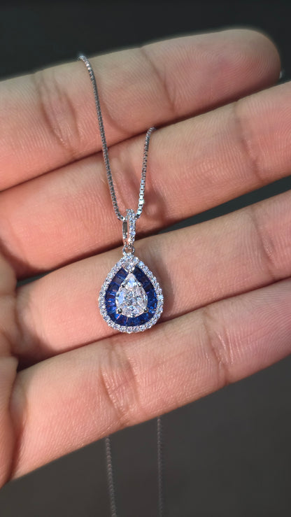 Sapphire Halo Teardrop Pendant Set