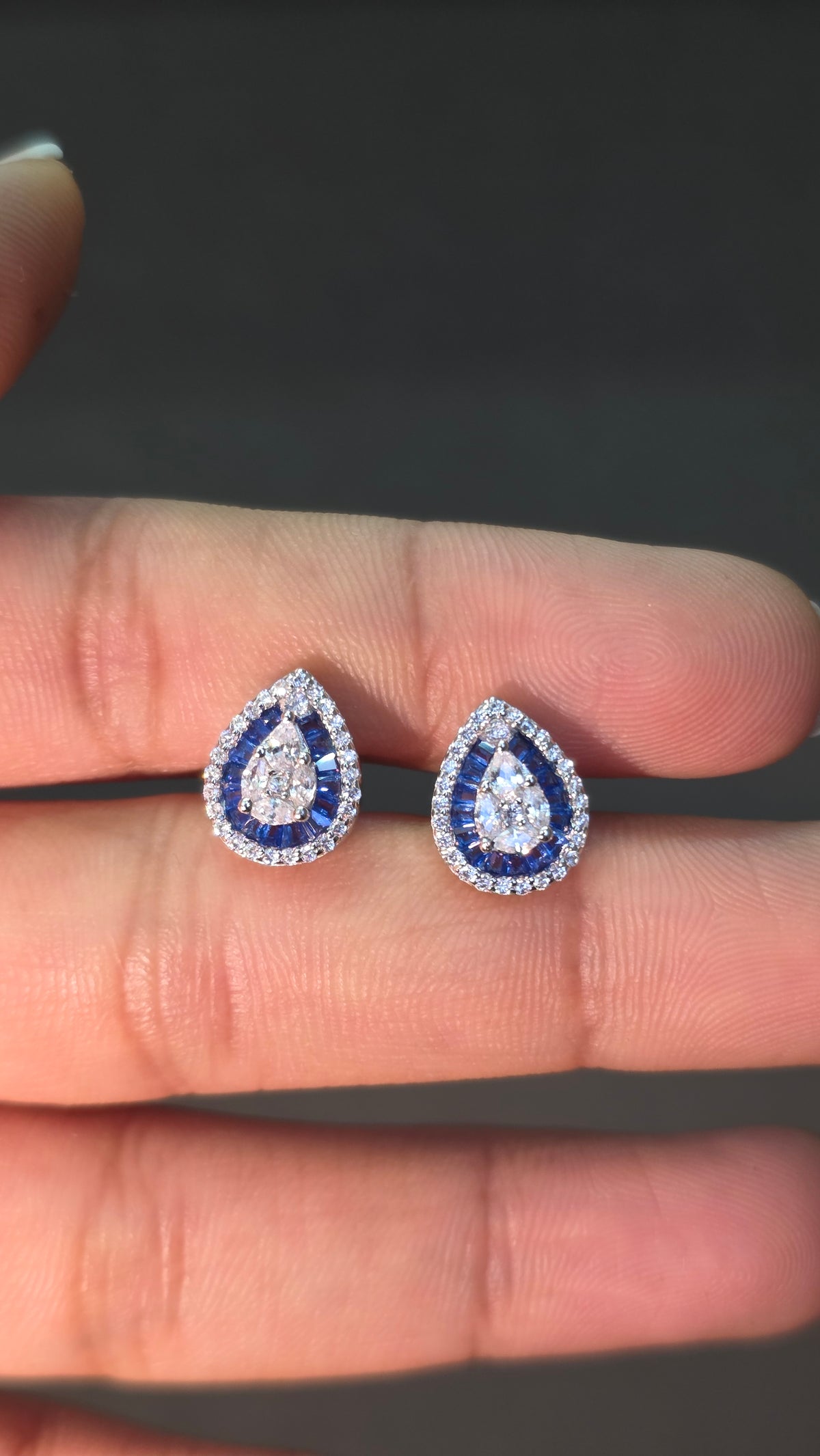 Sapphire Halo Teardrop Pendant Set