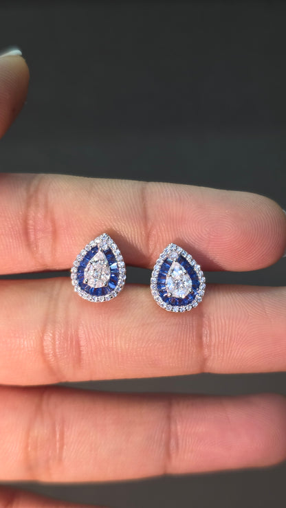 Sapphire Halo Teardrop Pendant Set