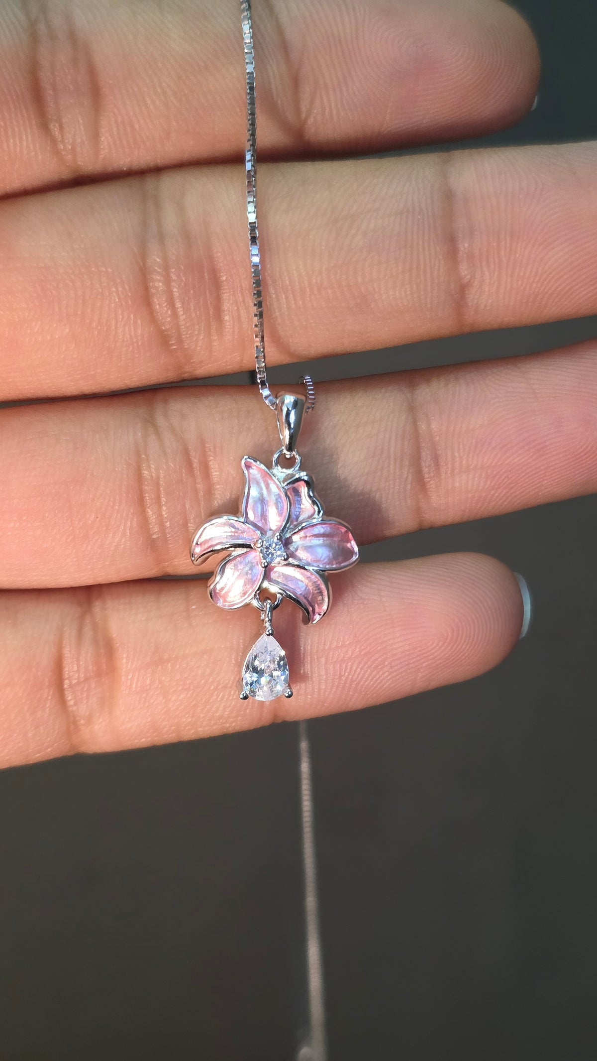 Pink Enamel Lily Pendant Set