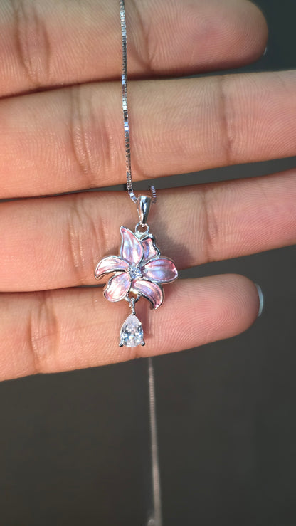 Pink Enamel Lily Pendant Set