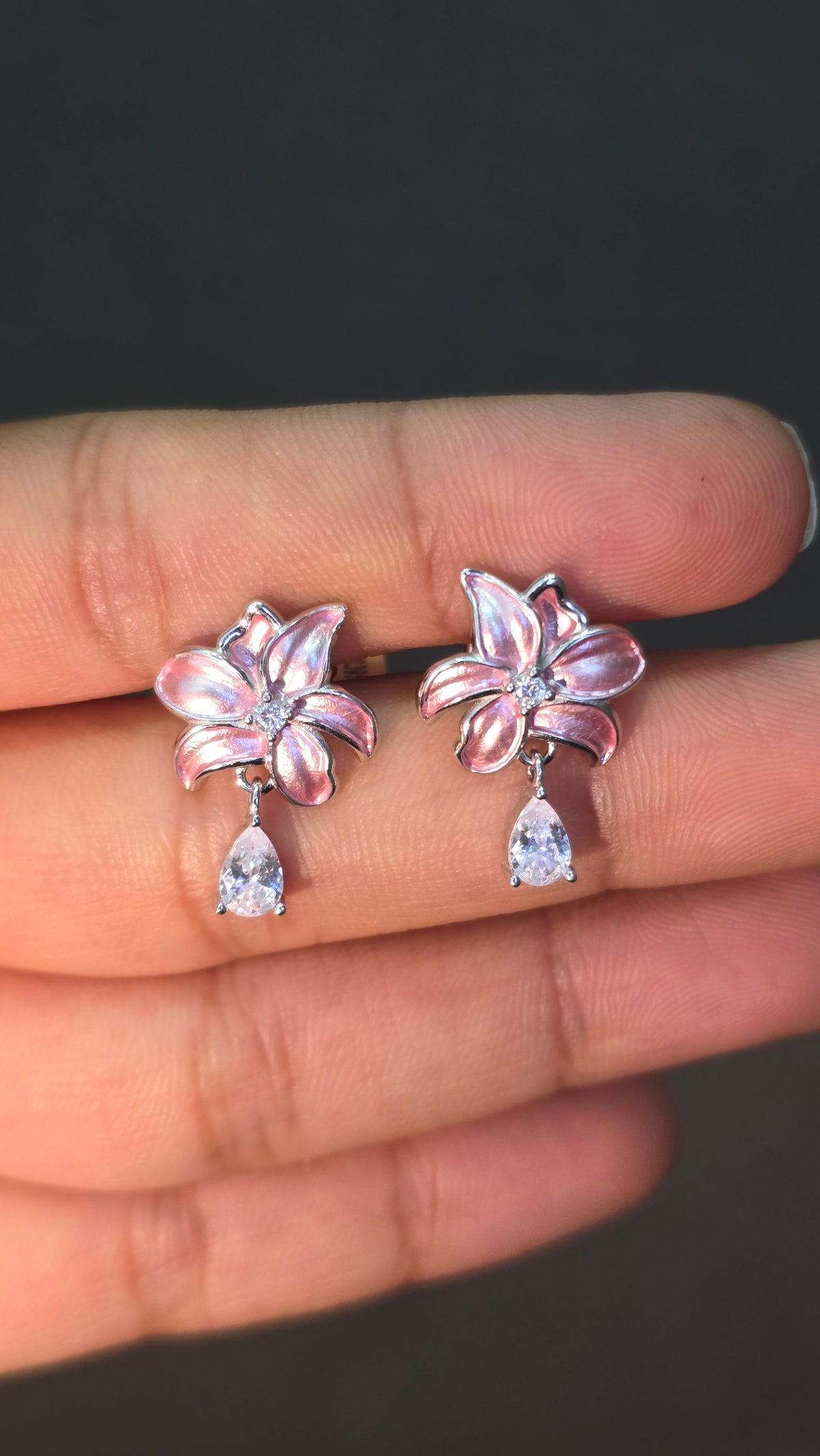 Pink Enamel Lily Pendant Set