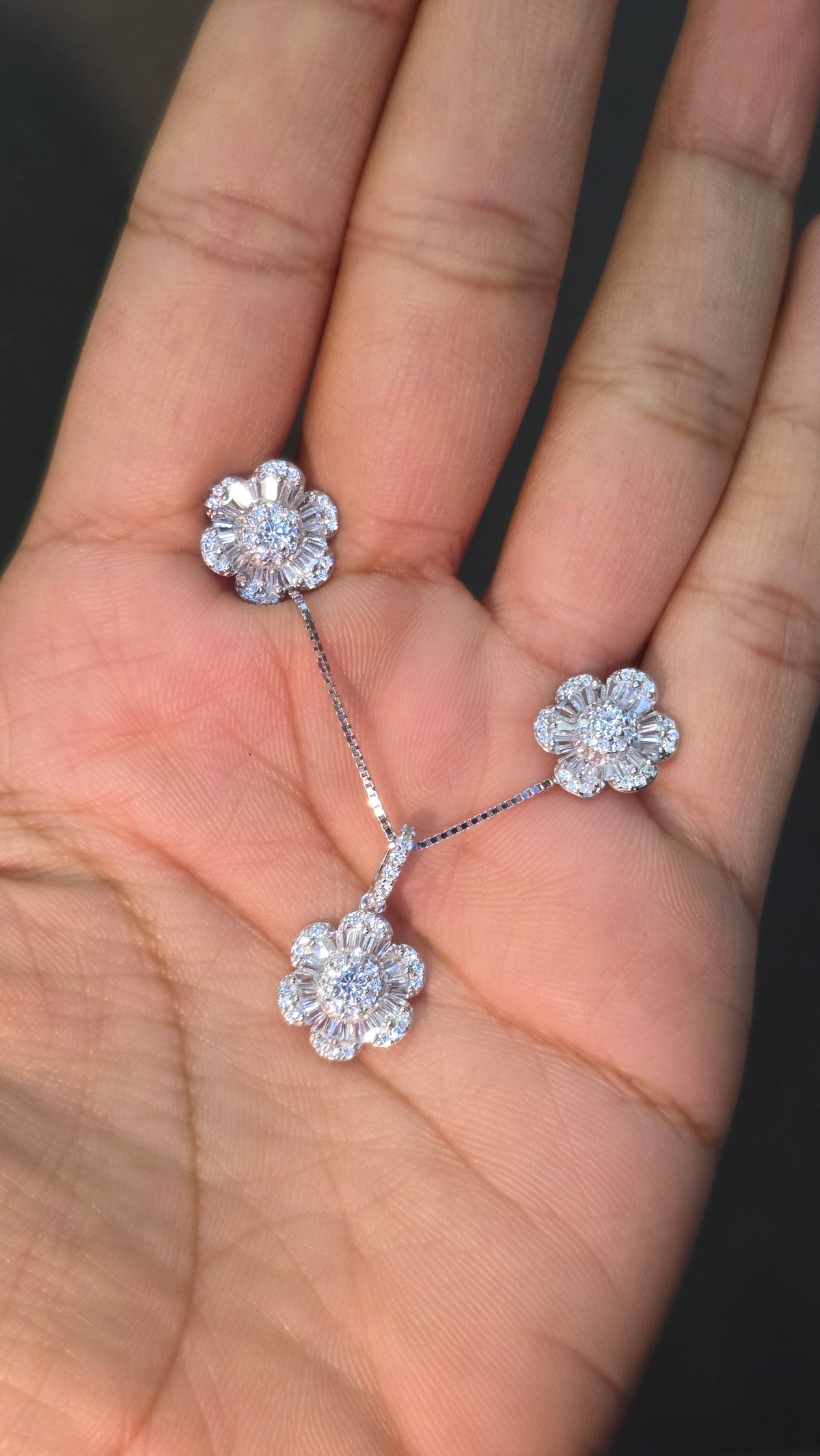 Baguette Floral Pendant Set