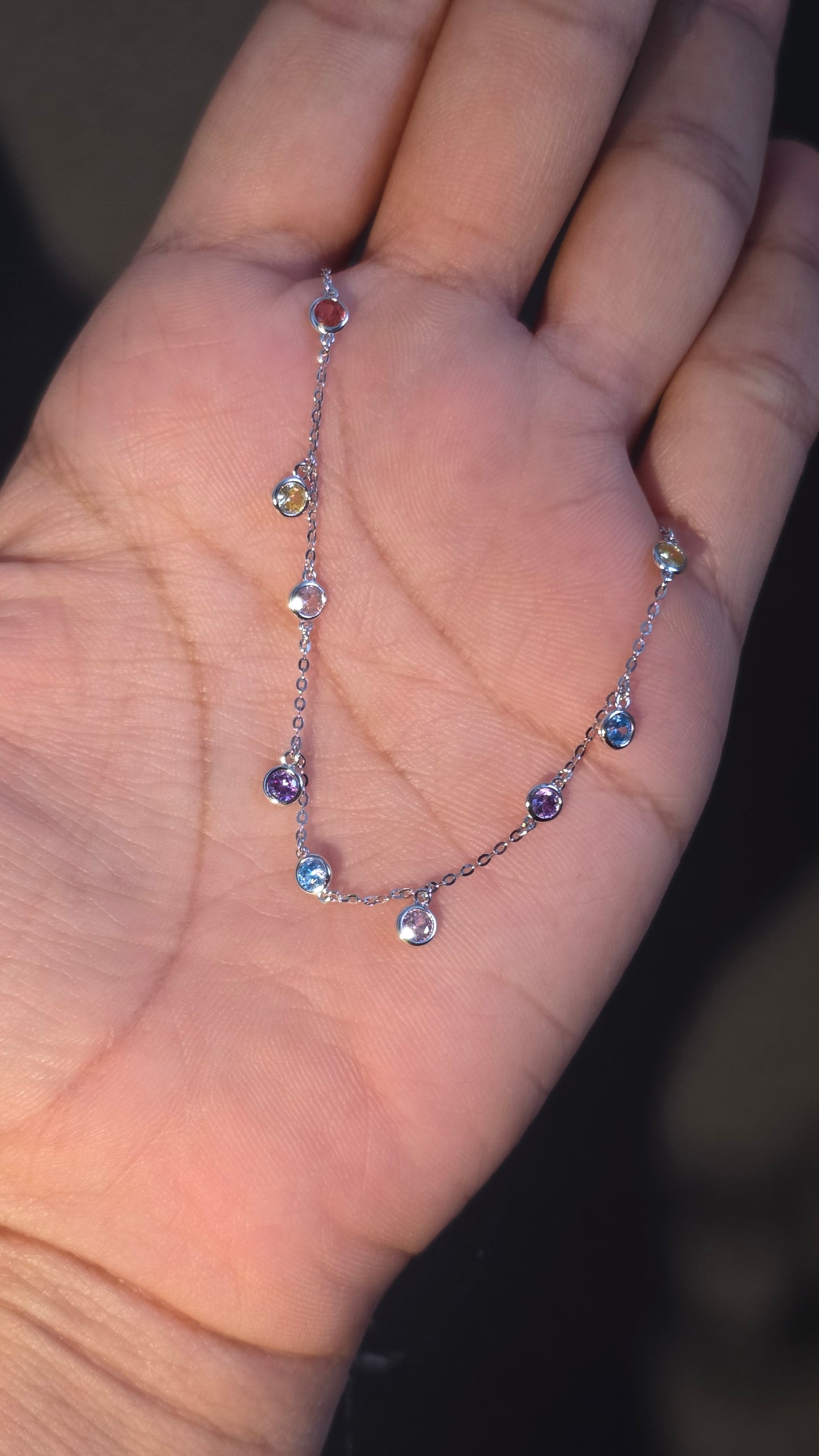 Rainbow Bezel Fringe Necklace