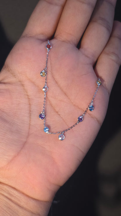 Rainbow Bezel Fringe Necklace