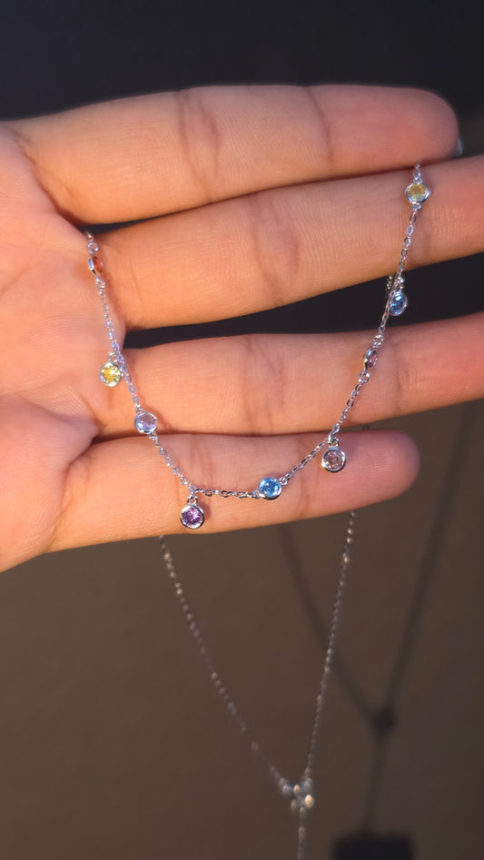 Rainbow Bezel Fringe Necklace
