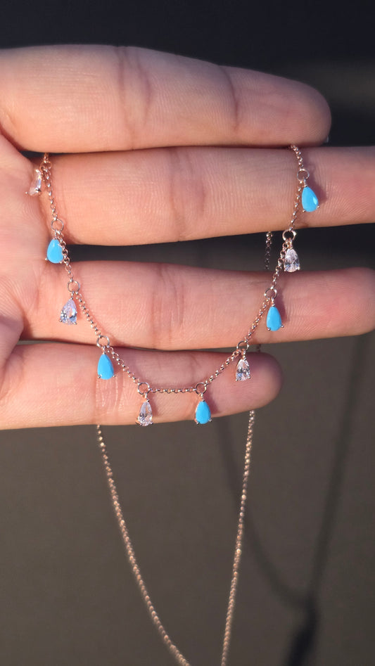 Turquoise Drop Fringe Necklace