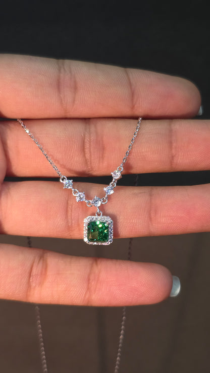 Emerald Square Halo Pendant Chain