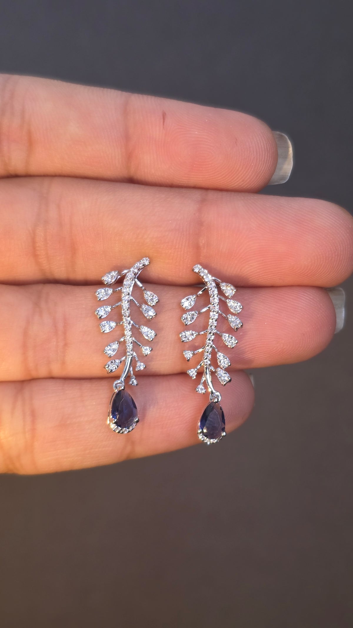 Sapphire Leaf Drop Earring