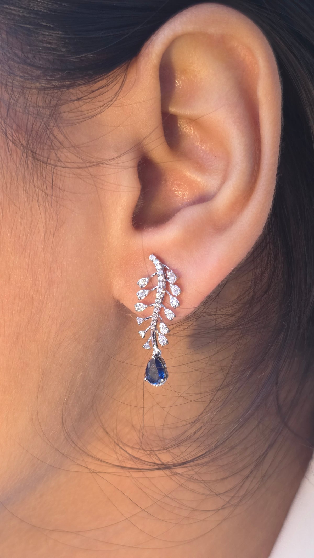 Sapphire Leaf Drop Earring