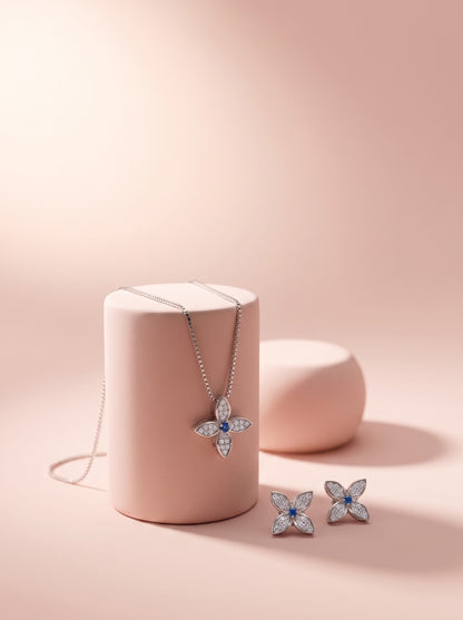 Diamond Clover Pendant Set