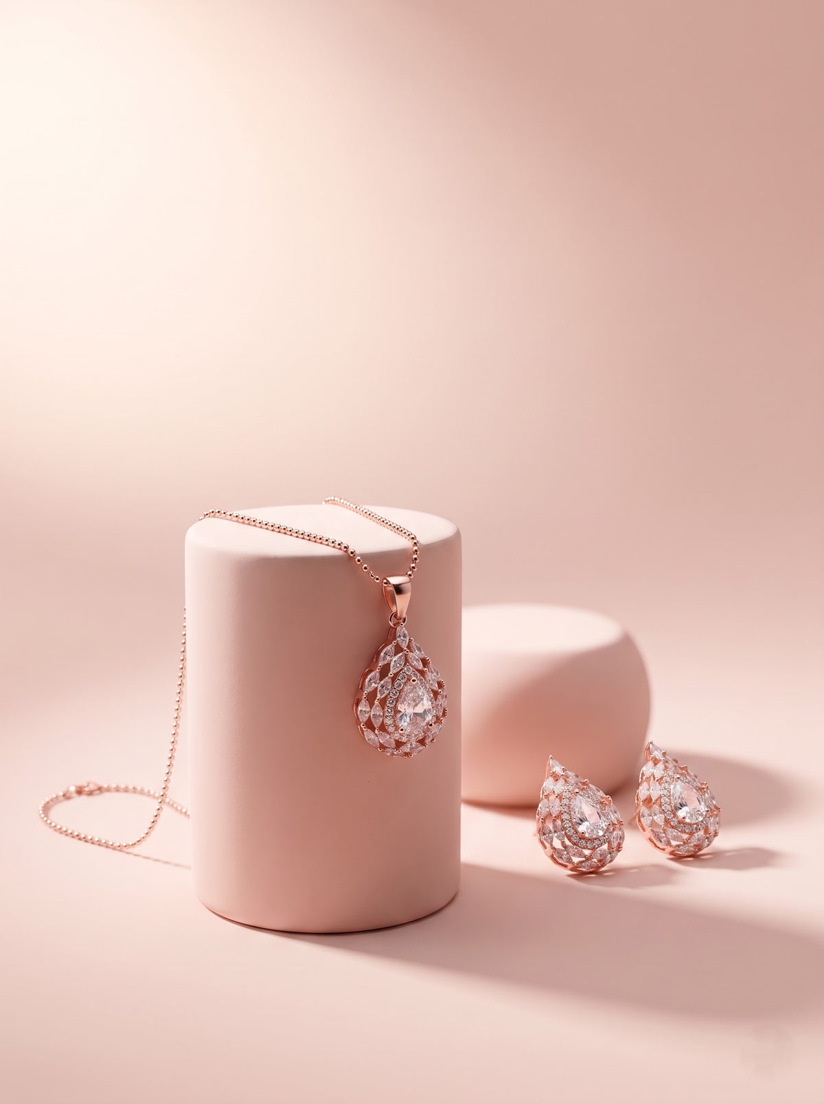 Rose Gold Teardrop Pendant Set