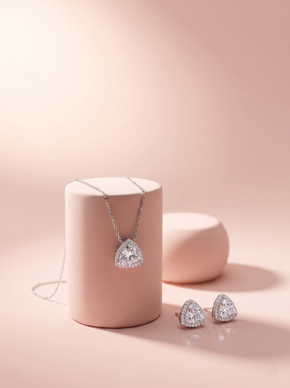 Trillion Halo Pendant Set