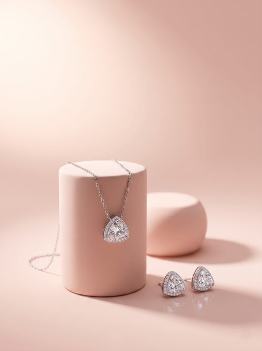 Trillion Halo Pendant Set