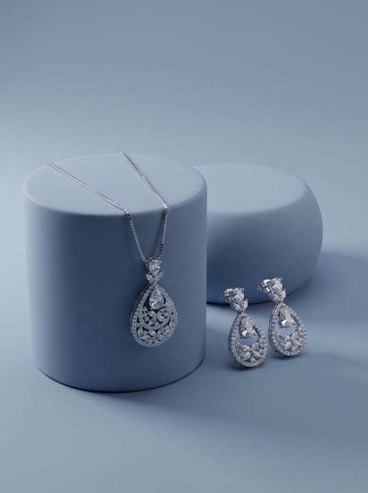 Sparkling Floral Teardrop pendat set
