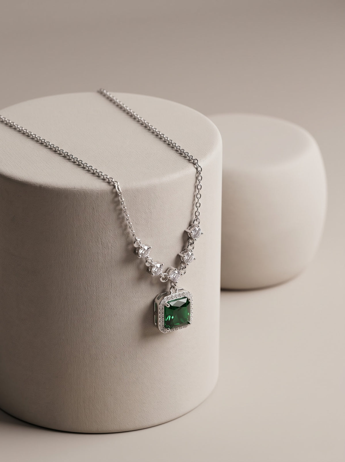Emerald Square Halo Pendant Chain