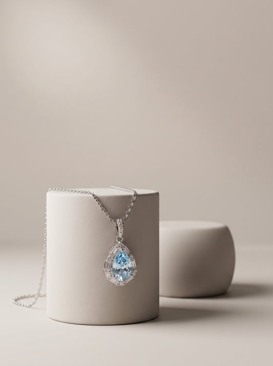 Aqua Teardrop Pendant Chain
