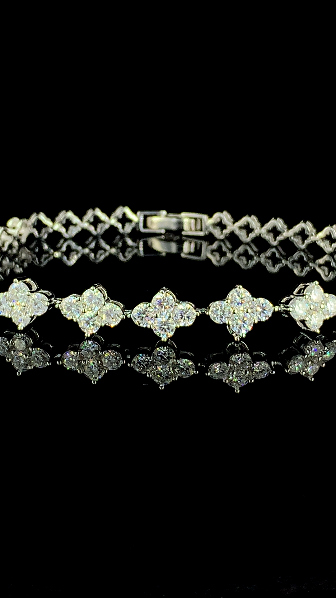 925 sterling silver continuous CZ quatrefoil clover cluster tennis bracelet with safety box clasp — The Clover Tennis Bracelet by The White Kala