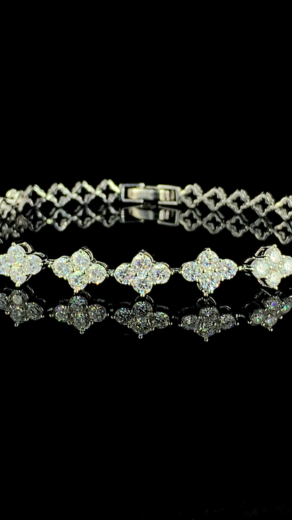 925 sterling silver continuous CZ quatrefoil clover cluster tennis bracelet with safety box clasp — The Clover Tennis Bracelet by The White Kala