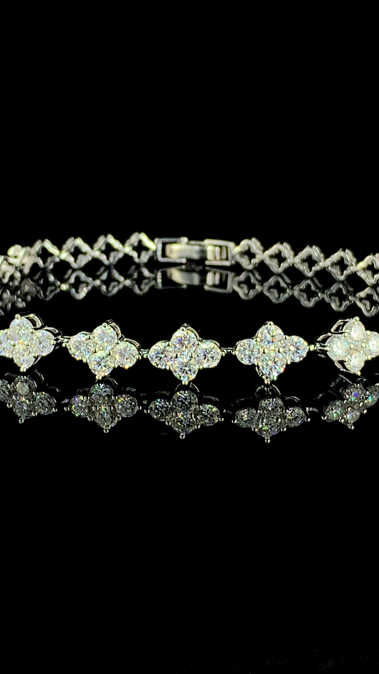 925 sterling silver continuous CZ quatrefoil clover cluster tennis bracelet with safety box clasp — The Clover Tennis Bracelet by The White Kala