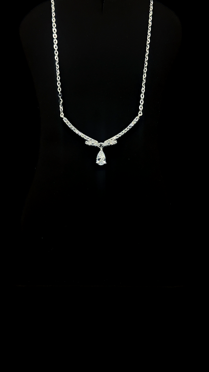 925 sterling silver crossed CZ micropavé bar necklace with pear-shaped Cubic Zirconia teardrop drop — The Silver Cross by The White Kala