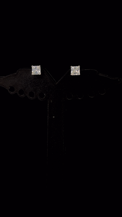 925 sterling silver four-prong princess-cut Cubic Zirconia solitaire stud earrings — The Princess Stud by The White Kala