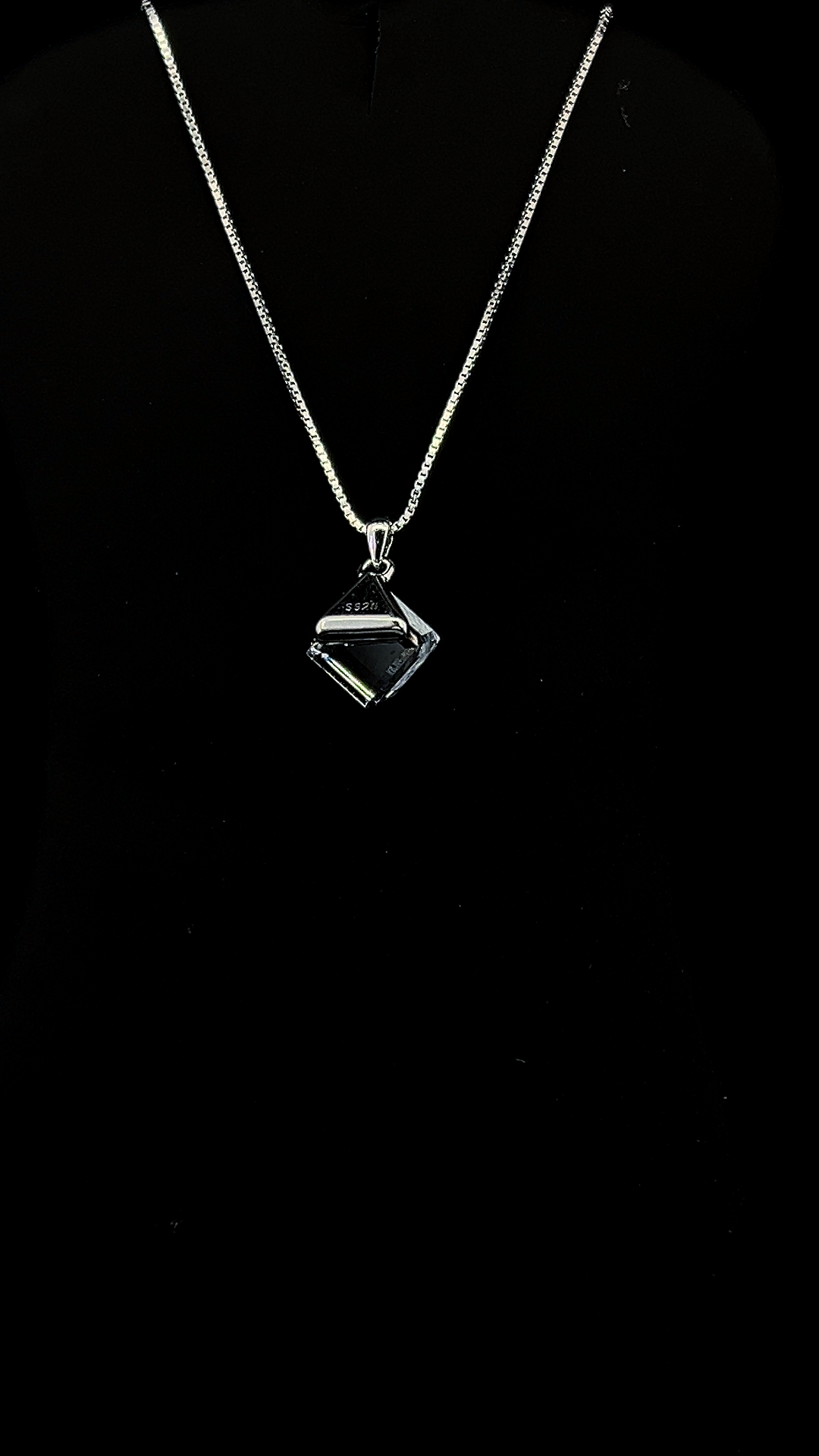 Black Cubic Zirconia square diagonal pendant chain in BIS Hallmarked 925 sterling silver — The Onyx Edge by The White Kala