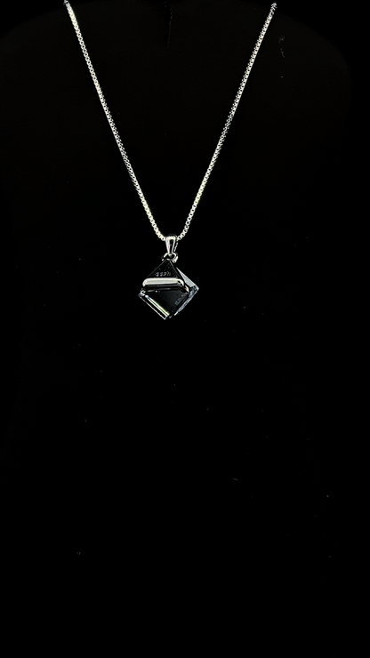 Black Cubic Zirconia square diagonal pendant chain in BIS Hallmarked 925 sterling silver — The Onyx Edge by The White Kala